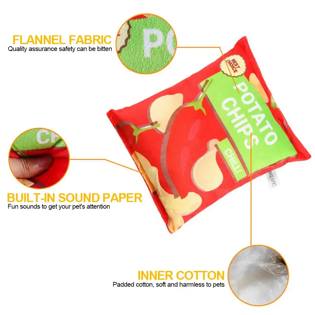 Potato Chip Bag Funny Dog Toys Plush Squeaker Food Toy for Small Medium Dogs Interactive Squeaky Chew Puppy Toys