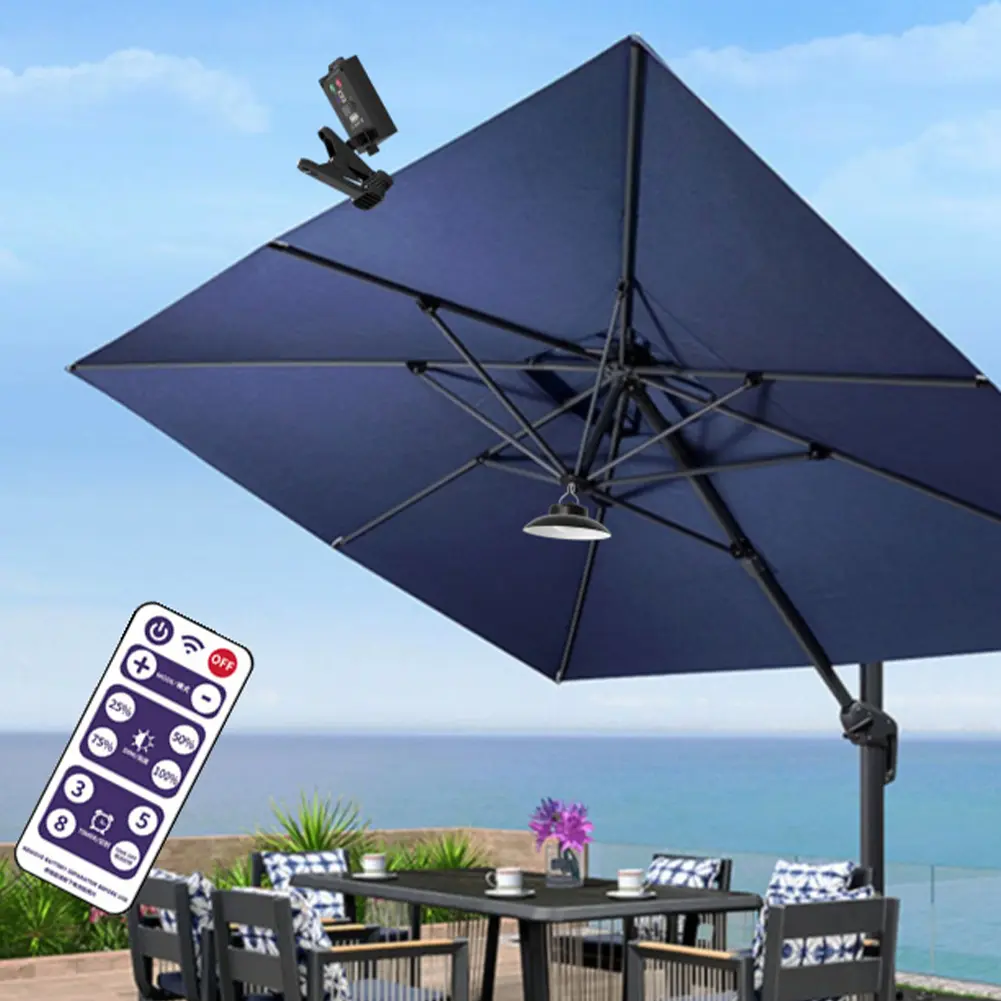 Solar Powered Patio Umbrella Light IP65 Waterproof Clip-On Umbrella Lamp Power Display Umbrella Pole Light for Garden Decoration