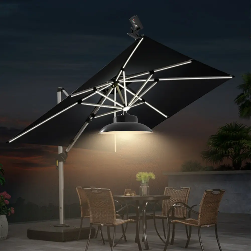 Solar Powered Patio Umbrella Light IP65 Waterproof Clip-On Umbrella Lamp Power Display Umbrella Pole Light for Garden Decoration
