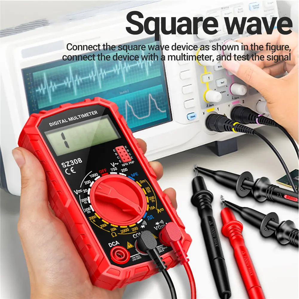 2PCS Digital Multimeter SZ308 AC/DC Voltmeter Ammeter 1999Counts Square Wave Tester LCD HFE Triode Buzzer Multimeter Tester tool