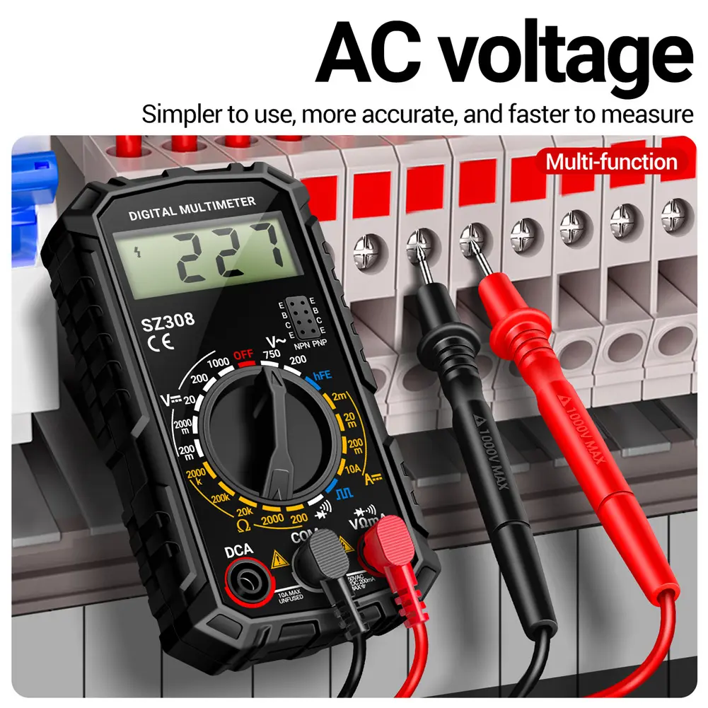 2PCS Digital Multimeter SZ308 AC/DC Voltmeter Ammeter 1999Counts Square Wave Tester LCD HFE Triode Buzzer Multimeter Tester tool