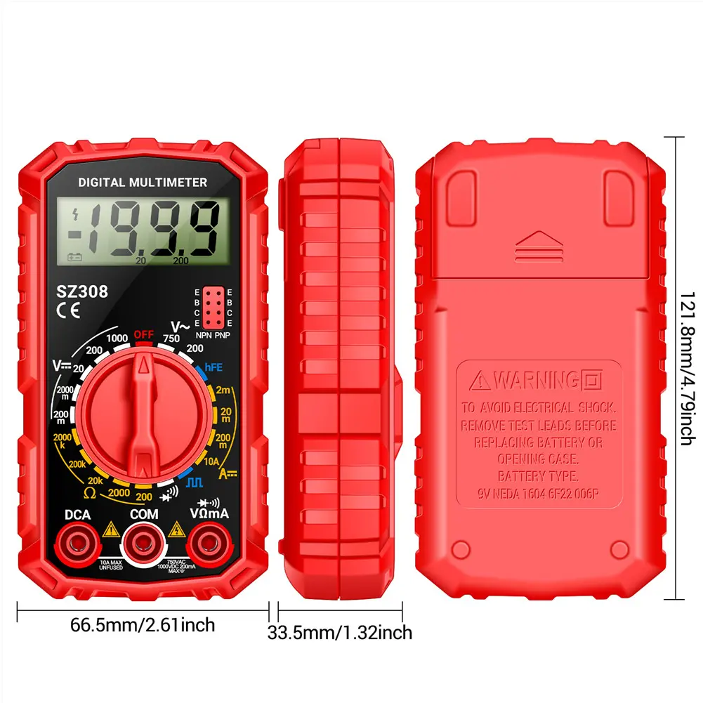 2PCS Digital Multimeter SZ308 AC/DC Voltmeter Ammeter 1999Counts Square Wave Tester LCD HFE Triode Buzzer Multimeter Tester tool