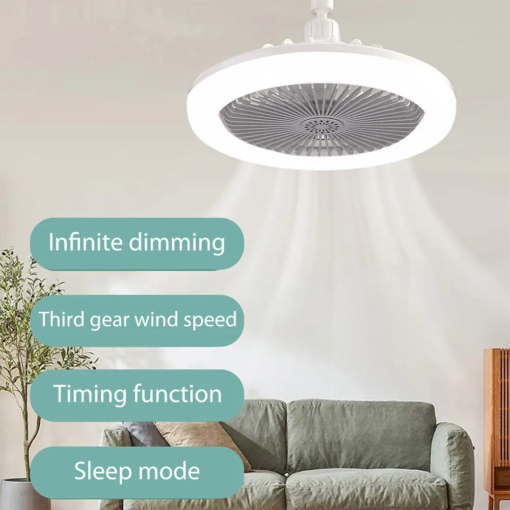 Upgraded Ceiling Fans with LED Lights E27 Socket Silent Ceiling Fan Light 3Color Dimmable Hanging Electric Fan w/ Remote Control