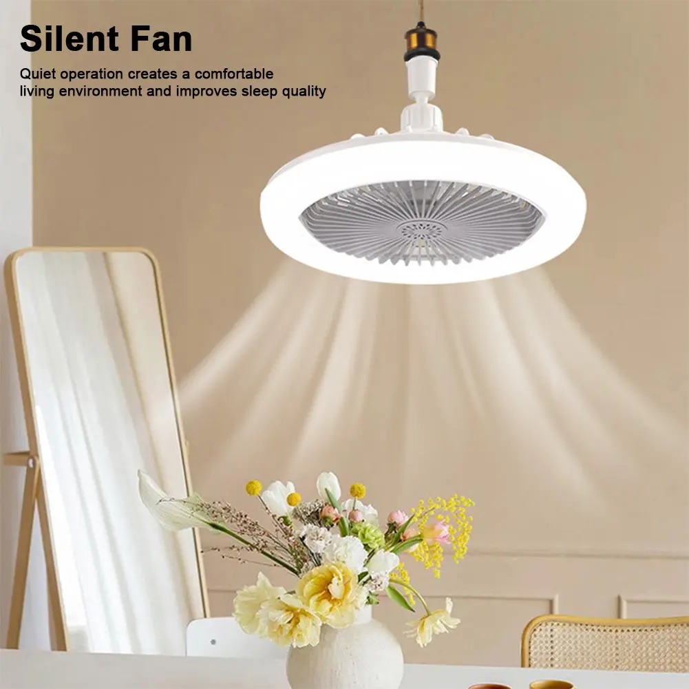 Upgraded Ceiling Fans with LED Lights E27 Socket Silent Ceiling Fan Light 3Color Dimmable Hanging Electric Fan w/ Remote Control