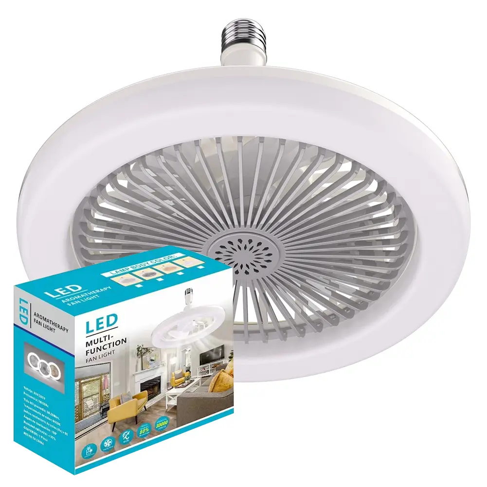 Upgraded Ceiling Fans with LED Lights E27 Socket Silent Ceiling Fan Light 3Color Dimmable Hanging Electric Fan w/ Remote Control
