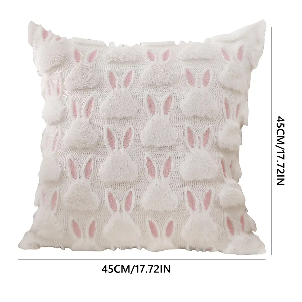 2Pcs Easter Throw Pillow Cover Washable Bunny Plush Jacquard Pillowcase Rabbit Plush Tufting Pillowcase Decor for Kids Bedroom