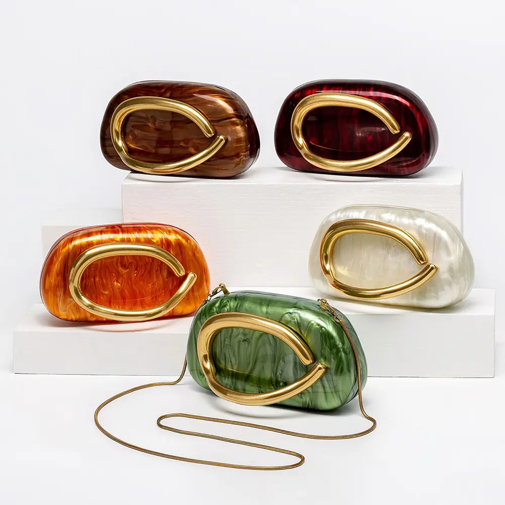Women All-Match Shoulder Bag with Chain Elegant Evening Bag Acrylic Trendy Clutch Bag Shopping Travel Party Phone Bag