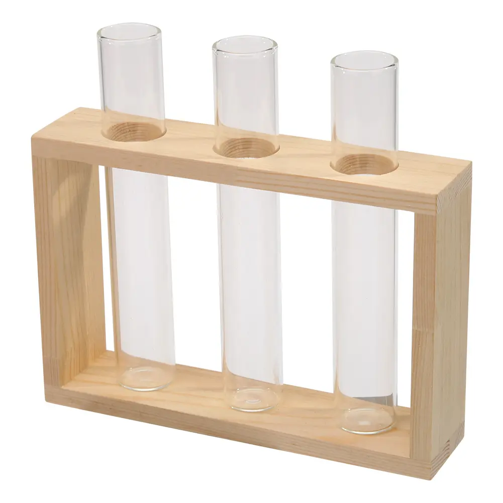 Transparent Glass Vase Bonsai Wood Frame Iron Desktop Ornament for Household Living Rooms Office Creative Ornaments