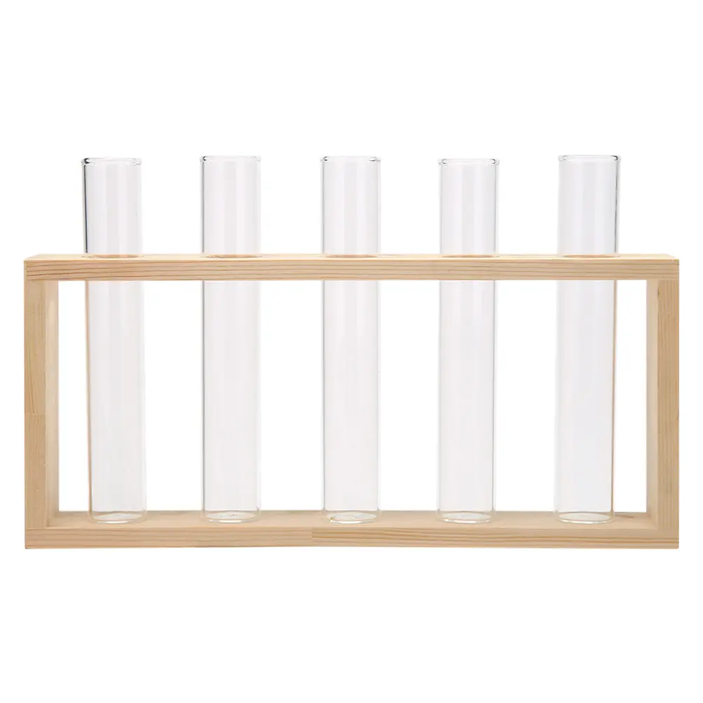 Transparent Glass Vase Bonsai Wood Frame Iron Desktop Ornament for Household Living Rooms Office Creative Ornaments