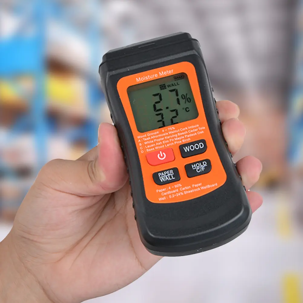 Two Pins Wood Moisture Meter with Temperature Display Digital Paper Humidity Tester Moisture Reader for Lumber Concrete Building