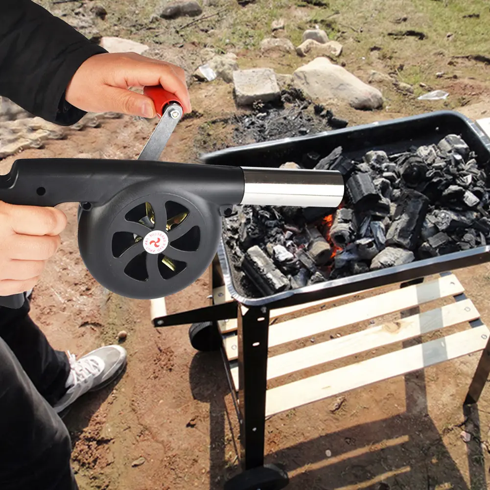 Barbecue Air Blower Handheld BBQ Grill Fire Bellows Manual Air Grill Blower Hand Crank Heat Insulation Kitchen Gadgets Tool