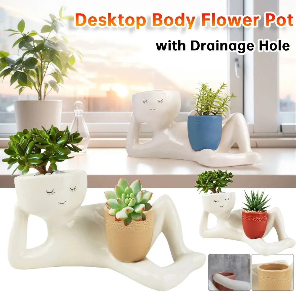 Fun Lazy Guy Planter Pot with Drainage Hole Creative Lying Down Figure Flower Pot Resin Funny Succulent Pot For Succulent Cactus