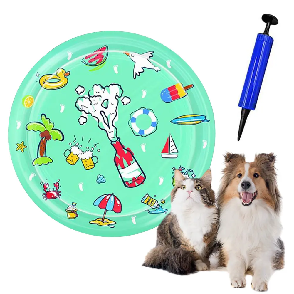 Cat Interactive Sensory Play Mat Cat Water Ice Cushion Inflatable Water Bed Playmat with Air Pump for Indoor Cat Kitten 65/100CM