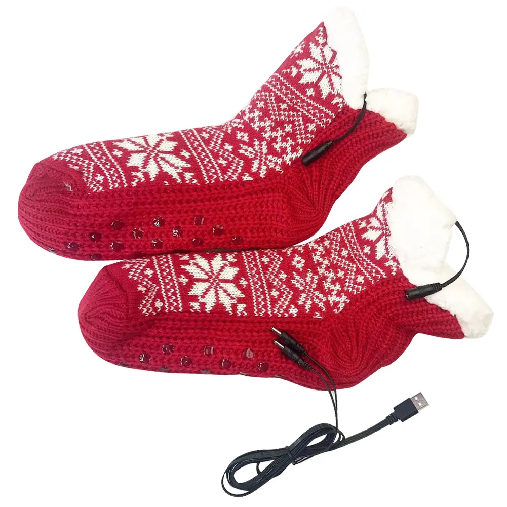 USB Heated Soft Knitted Socks Non Slip Fluffy Slipper Socks Cozy Bed Slippers Carpet Socks for Home Indoor