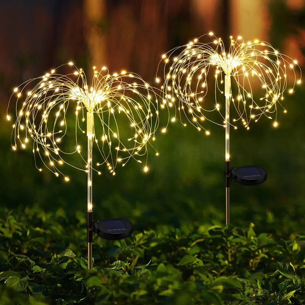 2Pcs Outdoor Solar Fairy Lights Garden Fairy Light Waterproof Solar Starburst Lights for Yard Patio Pathway Lawn Flowerbed Decor