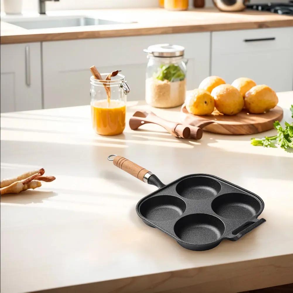 4 Hole Egg Pancake Steak Pan Heart-Shaped Non-Stick Breakfast Grill Cooking Pot Egg Frying Pan Pancake Pan Egg Burger Ham Pan