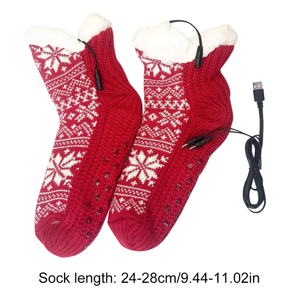 USB Heated Soft Knitted Socks Non Slip Fluffy Slipper Socks Cozy Bed Slippers Carpet Socks for Home Indoor