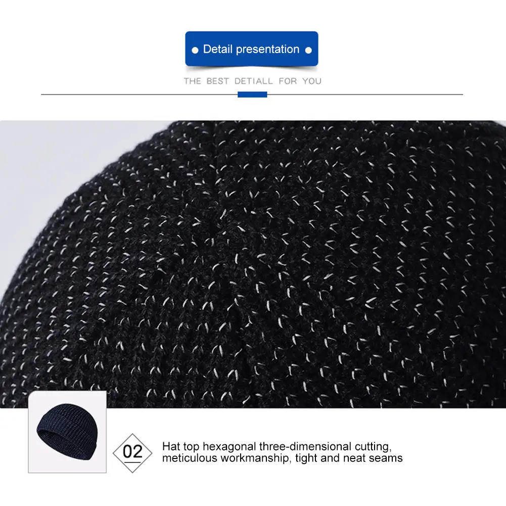 Unisex Winter Reflective Beanies High Visibility Knitted Warm Hat Noctilucent Reflective Knit Hat for Winter Night Walks