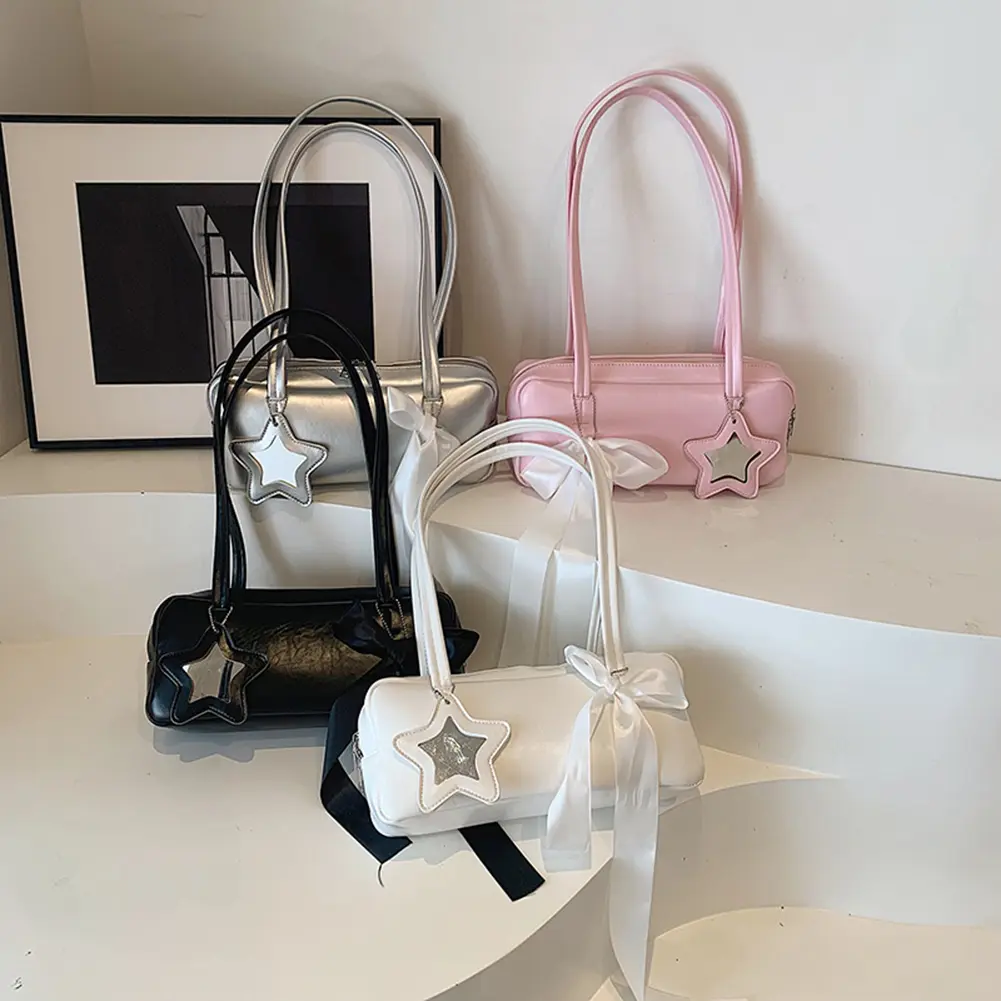 Women Casual Tote Handbag with Star Pendant Leisure Armpit Handbag PU Leather Fashion Shoulder Purse Girls Outdoor Daily Bag