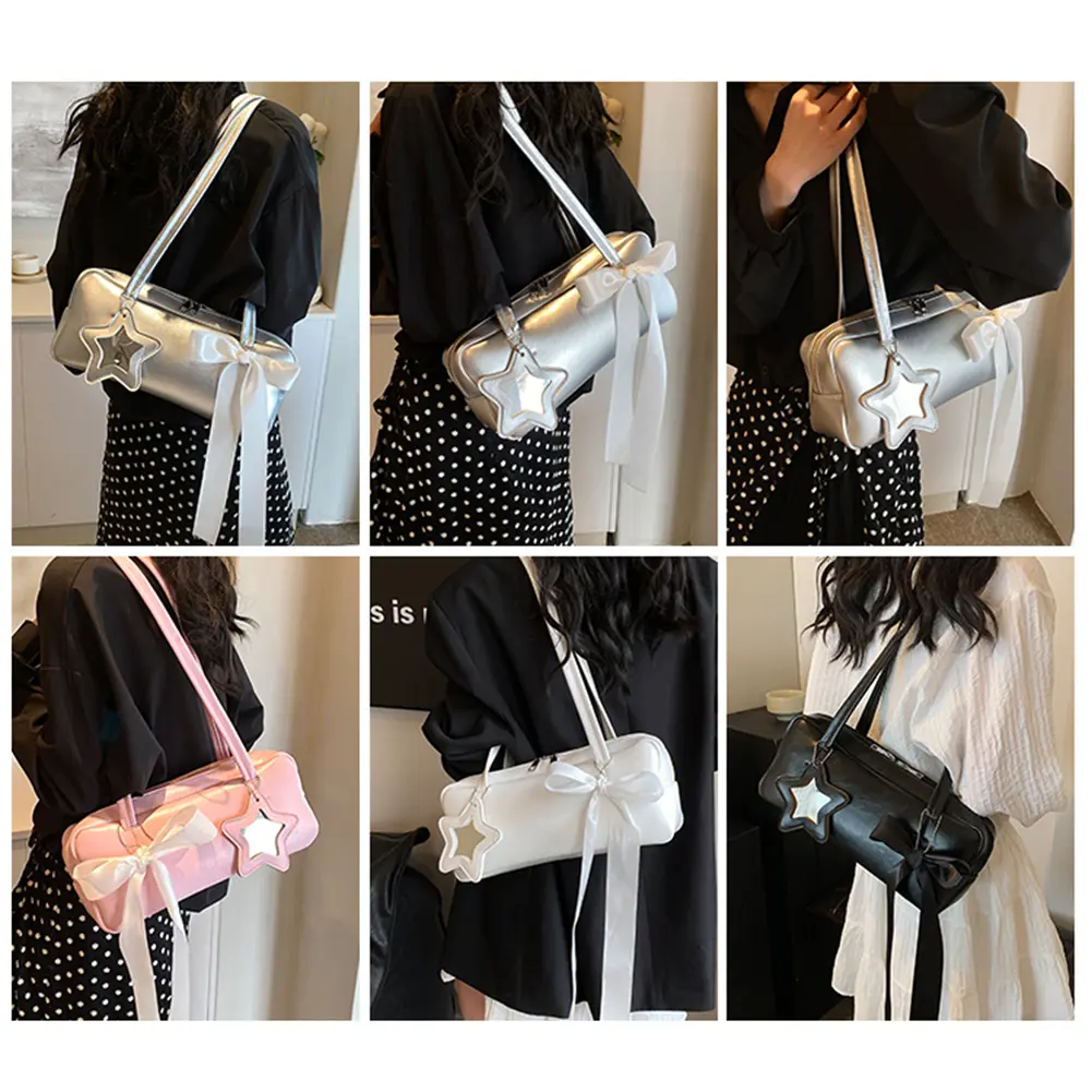 Women Casual Tote Handbag with Star Pendant Leisure Armpit Handbag PU Leather Fashion Shoulder Purse Girls Outdoor Daily Bag