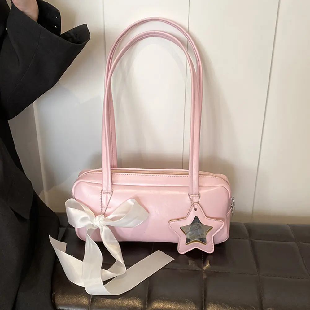 Women Casual Tote Handbag with Star Pendant Leisure Armpit Handbag PU Leather Fashion Shoulder Purse Girls Outdoor Daily Bag