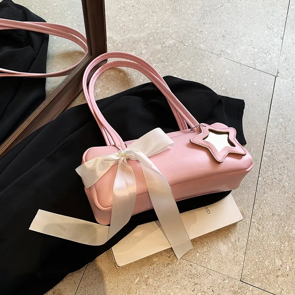 Women Casual Tote Handbag with Star Pendant Leisure Armpit Handbag PU Leather Fashion Shoulder Purse Girls Outdoor Daily Bag