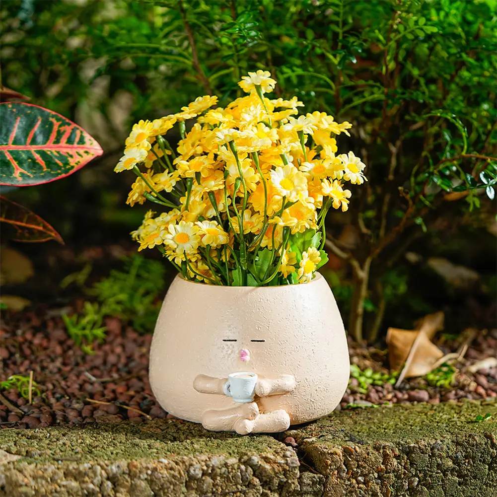 Creative Double Head Plant Pots with Drainage Hole Modern Succulent Planters Cute Smiley Face Planter for Indoor Outdoor Plants