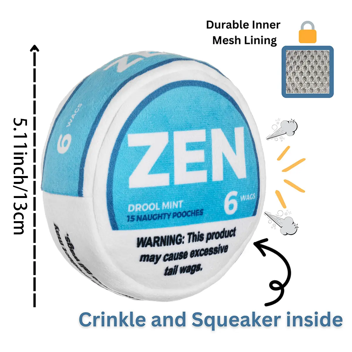 Zen Pupper Deckies Parody Dog Toy - Plush Squeaky and Crinkle Funny Dog Toy - Drool Mint
