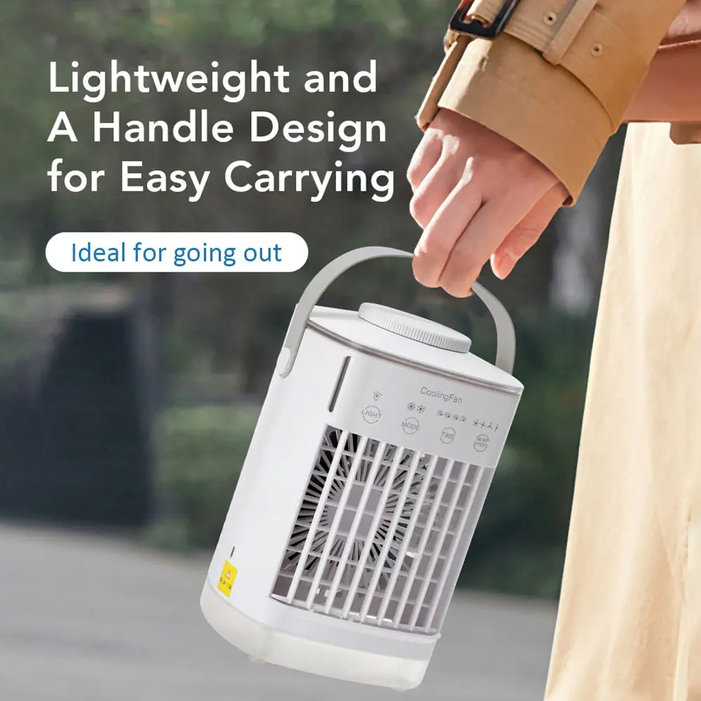 Portable Air Cooler Air Conditioner Fan 4 Speeds 7-Color Lights Bladeless Fan Adjustable Cooling Fan 2/4/8H Timing for Room Desk