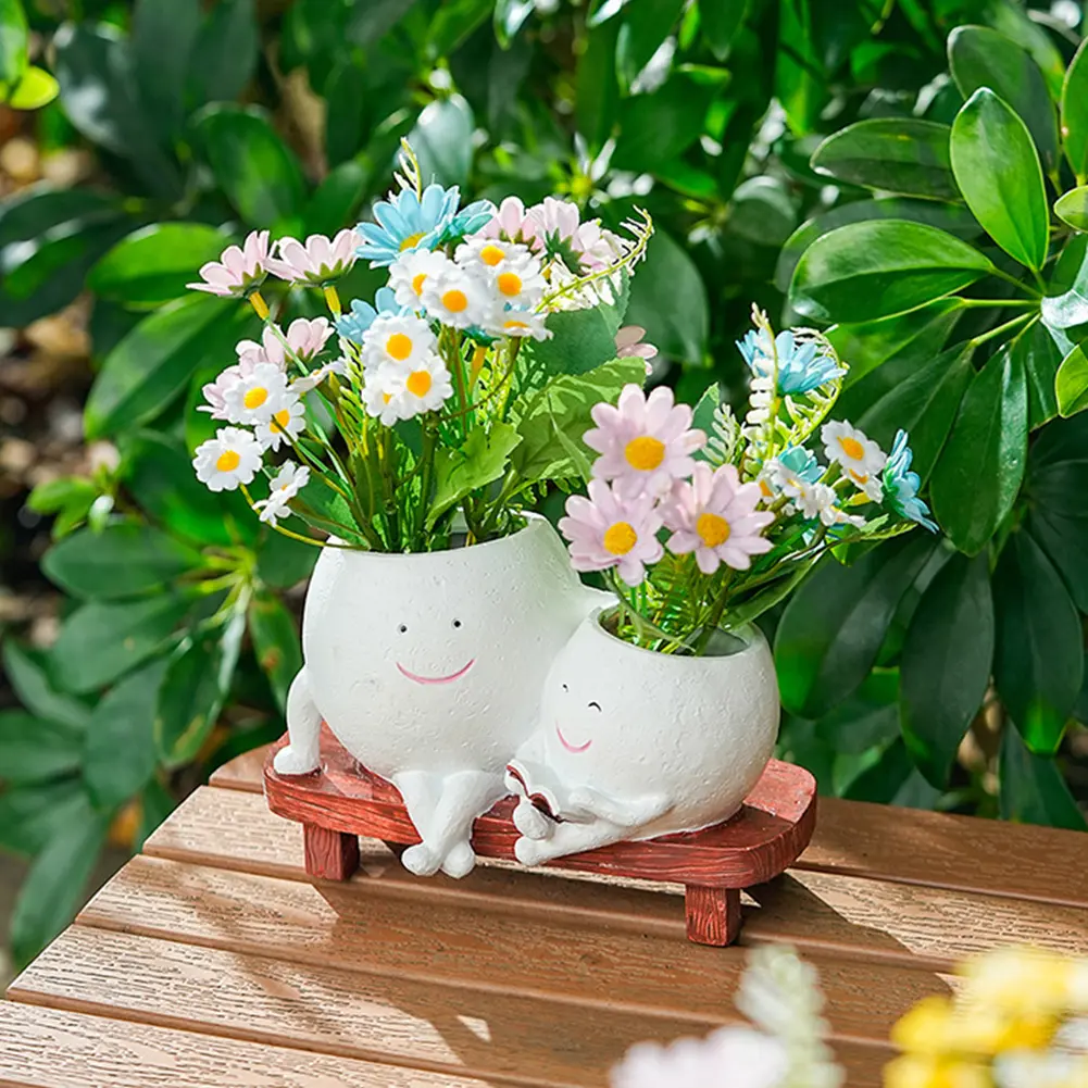 Creative Double Head Plant Pots with Drainage Hole Modern Succulent Planters Cute Smiley Face Planter for Indoor Outdoor Plants
