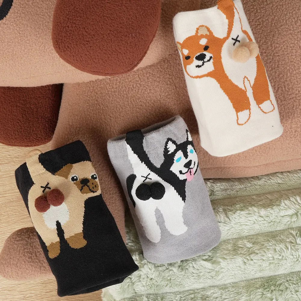 Cute Dog Socks with Balls Funny Soft Cotton Socks Breathable Middle Tube Socks Novelty Gifts for Women Girl Dog Lovers 2025 New