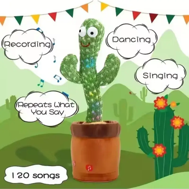 New Dancing Talking Cactus Toy for Baby Toddler, Boys Girls Gifts Singing Mimicking Cactus Toys Recording Repeating What You Say