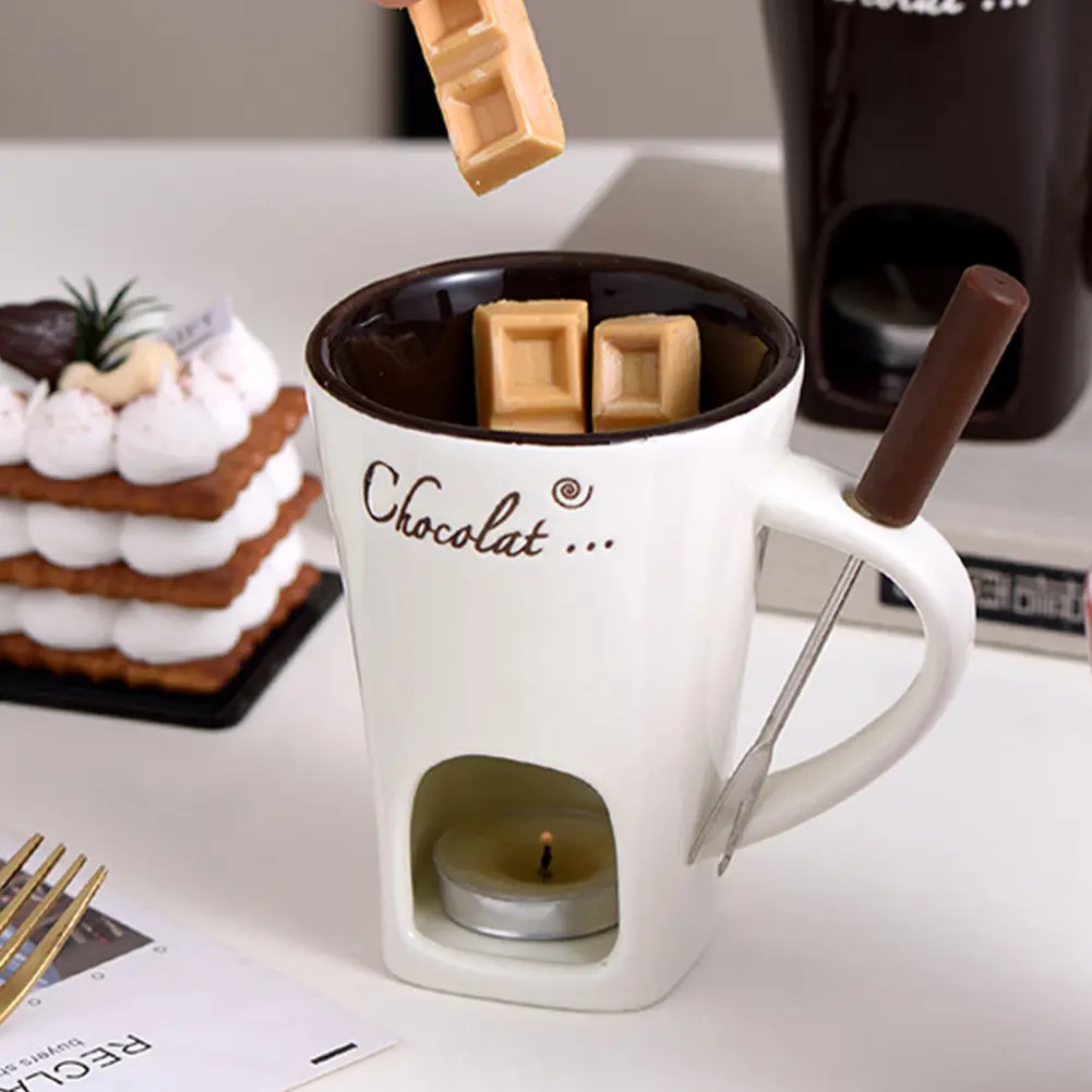 Ceramic Mug Candle Cup with Fork Heating Food Ceramic Mug with Fork Creative Coffee Mug Tableware Set for Birthday Wedding Gifts