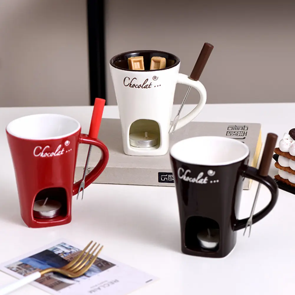 Ceramic Mug Candle Cup with Fork Heating Food Ceramic Mug with Fork Creative Coffee Mug Tableware Set for Birthday Wedding Gifts