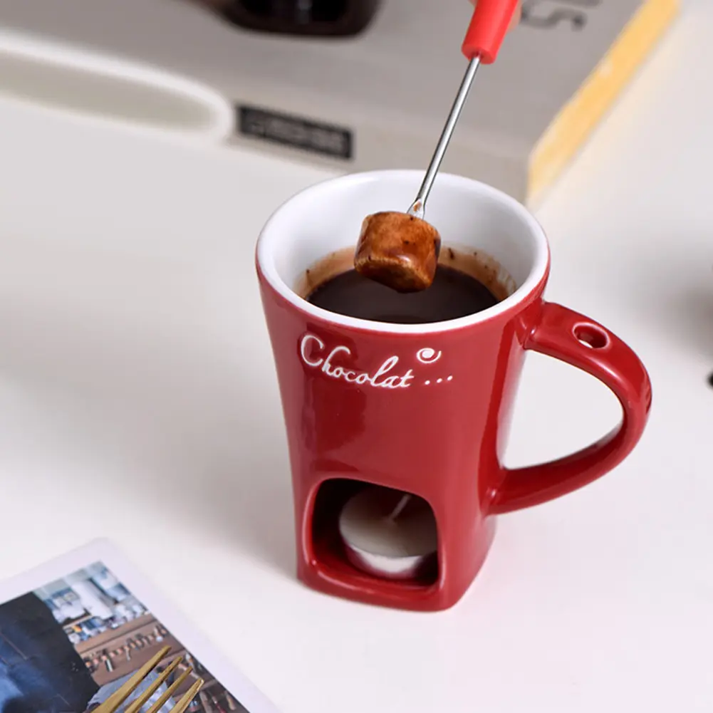 Ceramic Mug Candle Cup with Fork Heating Food Ceramic Mug with Fork Creative Coffee Mug Tableware Set for Birthday Wedding Gifts