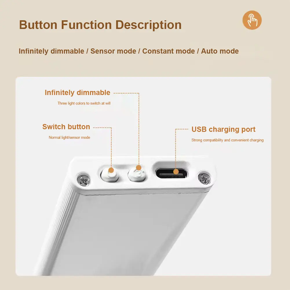 Under Cabinet Light LED Motion Sensor Light 3 Color Dimmable Rechargeable Closet Light Dimming Hill Light for Stairway Corridor