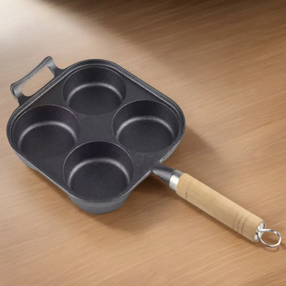 4-Cup Cast Iron Egg Frying Pan with Oil Brush Pancake Pan Omelet Pan Egg Cooker Suitable for Gas Stove & Induction Cookware