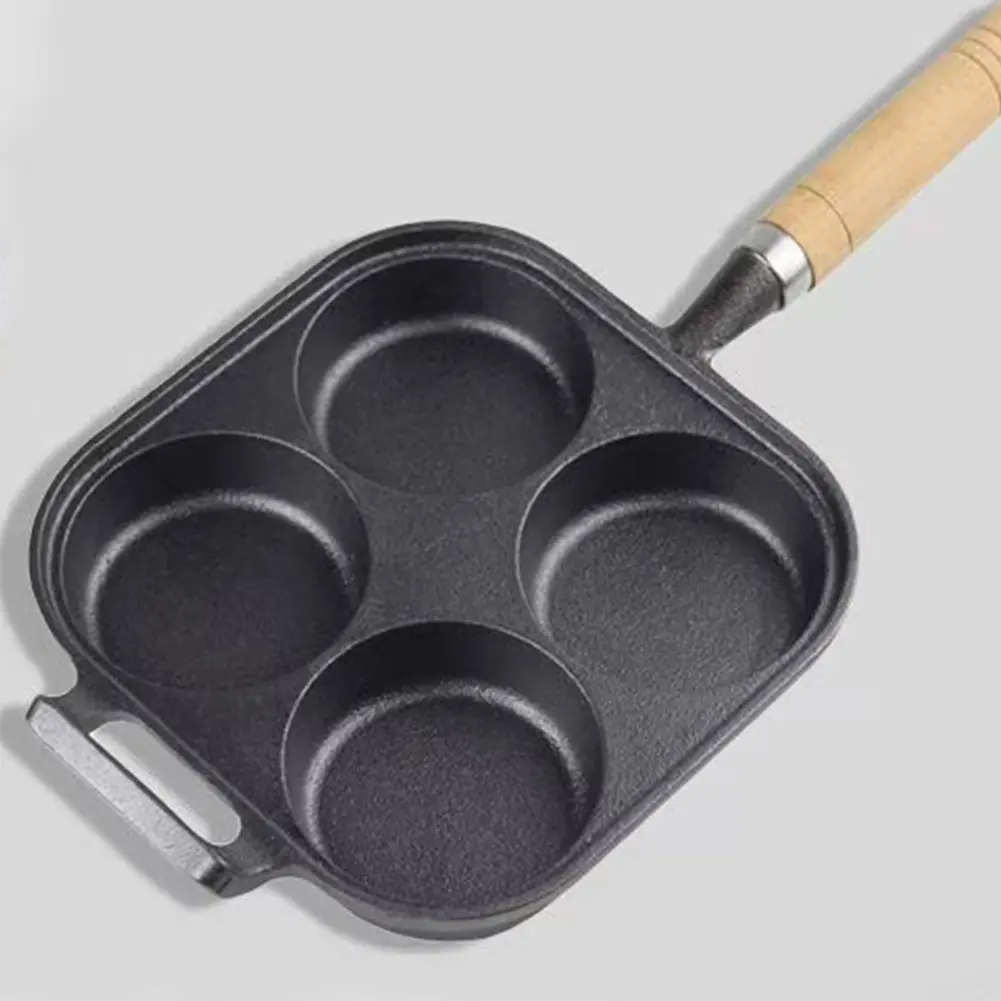 4-Cup Cast Iron Egg Frying Pan with Oil Brush Pancake Pan Omelet Pan Egg Cooker Suitable for Gas Stove & Induction Cookware