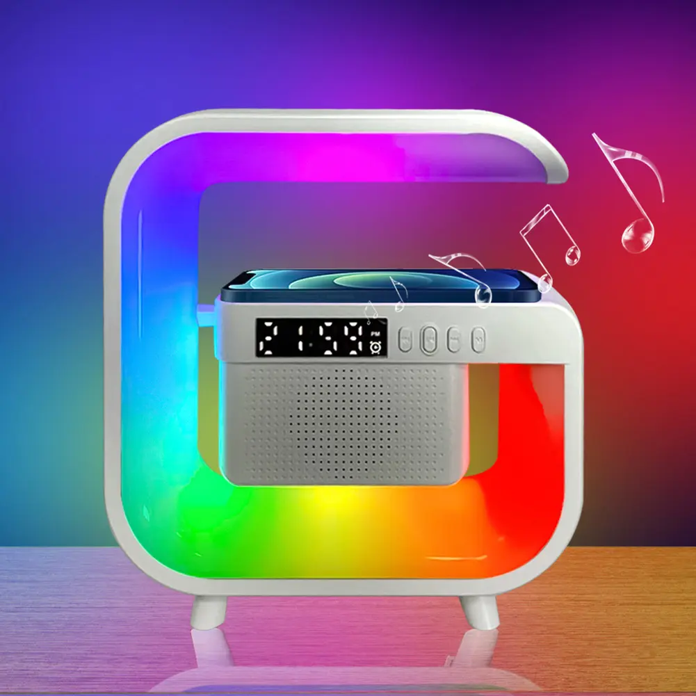 Alarm Clock with Wireless Charging Station Bluetooth-Compatible Speaker App Control Desk RGB Night Lamp for Indoor Bedroom