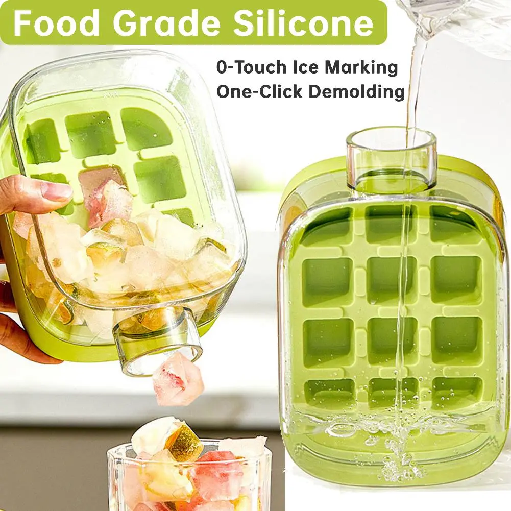 Portable Ice Cube Mold With Lid NO SPILL Ice Cube Tray NO-TOUCH Silicone Ice Cube Tray with Straw BBQ Home Kitchen Accessories