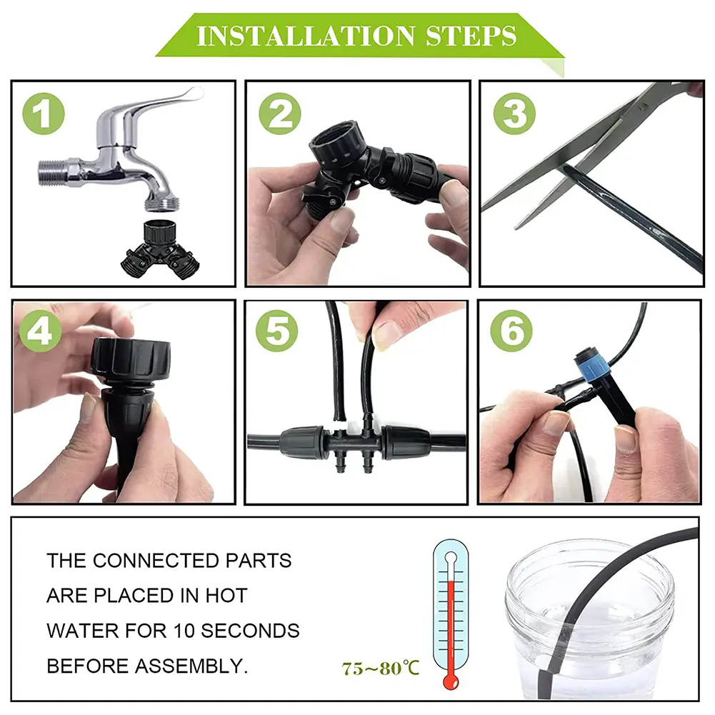 200FT Patio Misting Plant Watering System with 1/4 Inch 1/2 Inch Irrigation Tubing Hose Automatic Garden Watering Misting System