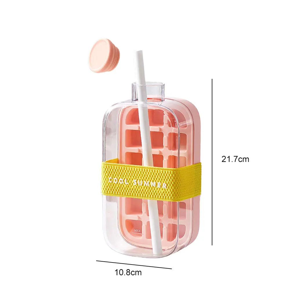 Portable Ice Cube Mold With Lid NO SPILL Ice Cube Tray NO-TOUCH Silicone Ice Cube Tray with Straw BBQ Home Kitchen Accessories