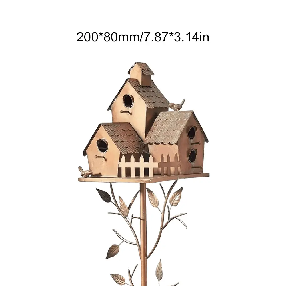 Birdhouse Garden Stakes Metal Bird House with Pole Garden Outdoor Metal Birdhouse Decoration for Garden Yard Decoration