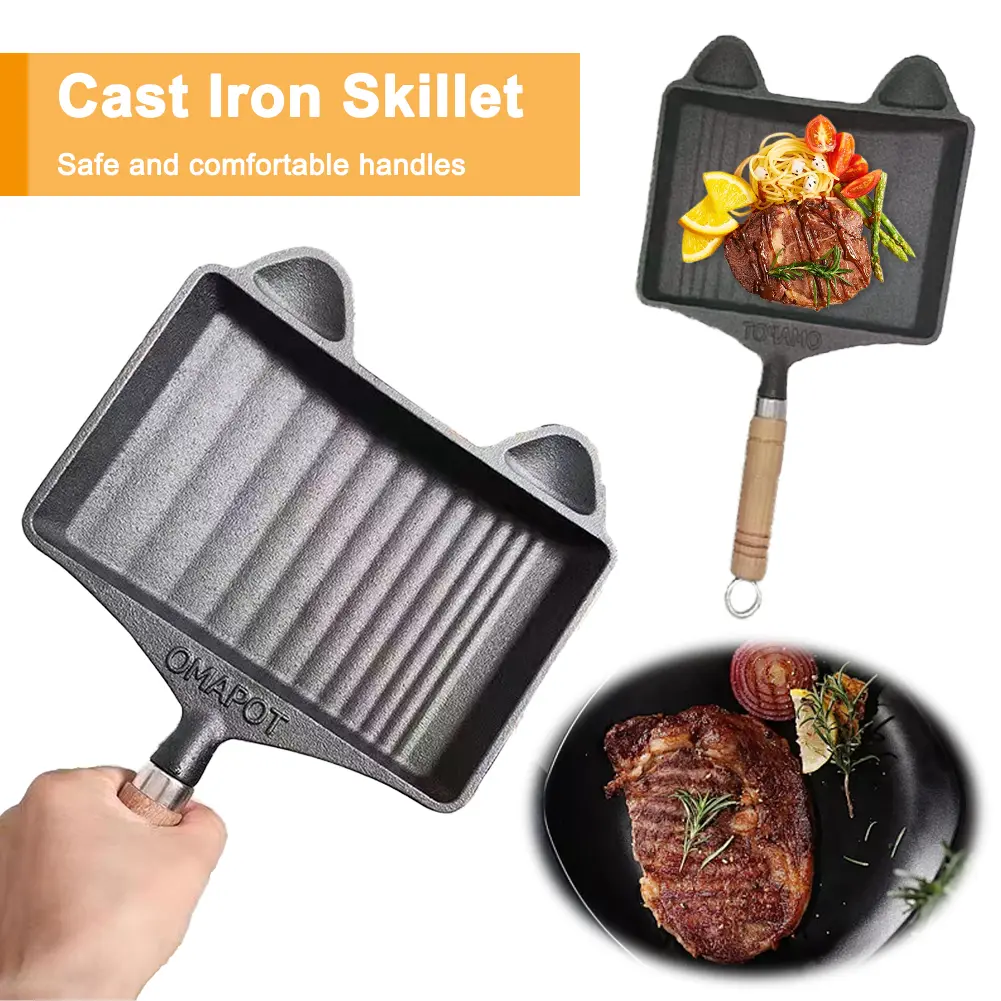 Cast Iron Omelette Pan with Handle Frying Pan Pre-Seasoned Skillet Chefs Pan for Cooking Baking Frying