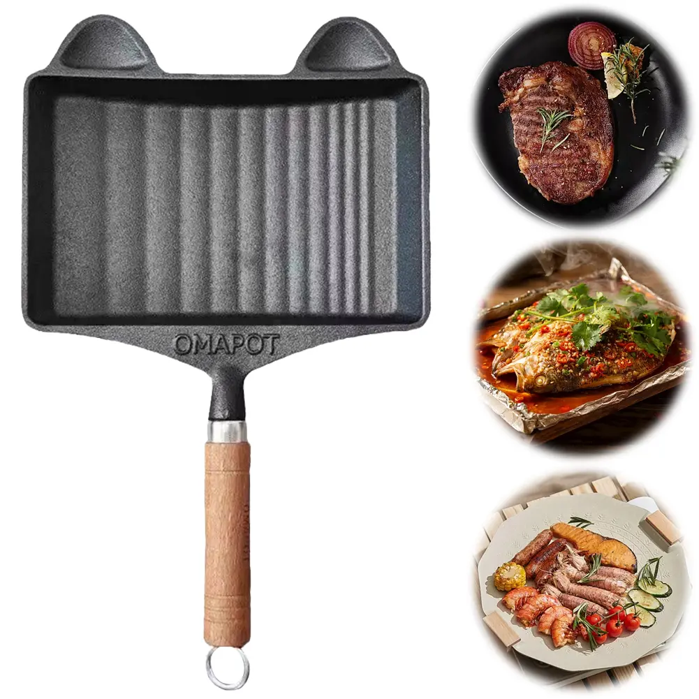 Cast Iron Omelette Pan with Handle Frying Pan Pre-Seasoned Skillet Chefs Pan for Cooking Baking Frying