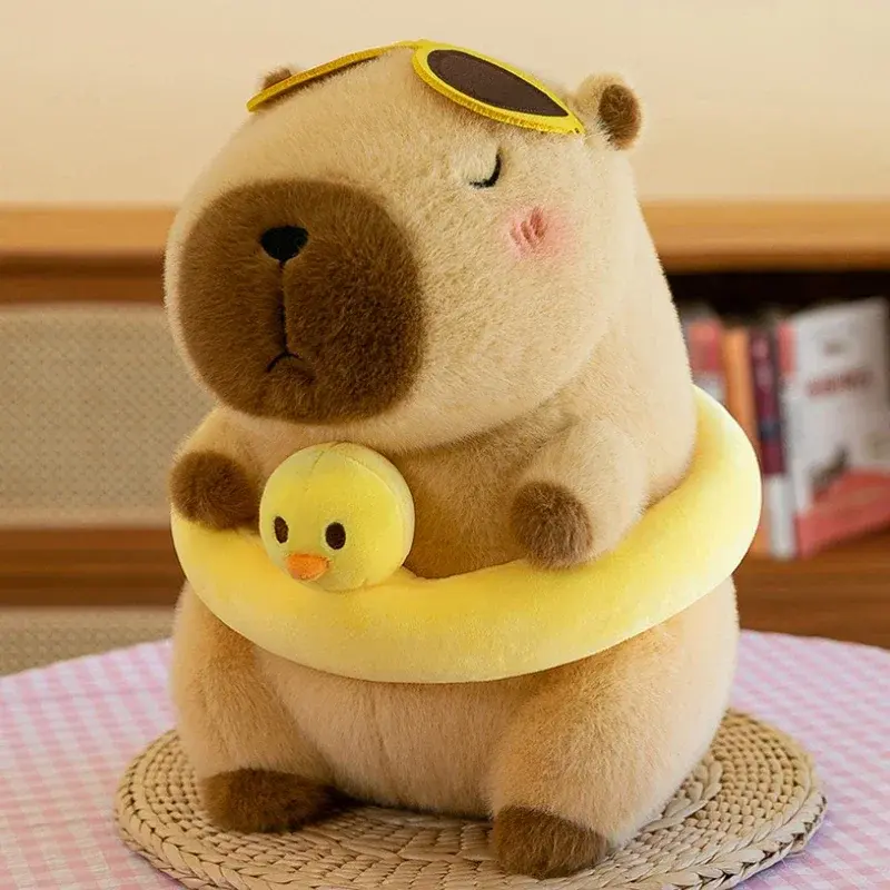 Yellow Duck Swim Ring Capybara Plush Toy Cute Simulation Beachwear Capibara Kawaii Stuffed Animal kapibala Birthday Travel Gifts