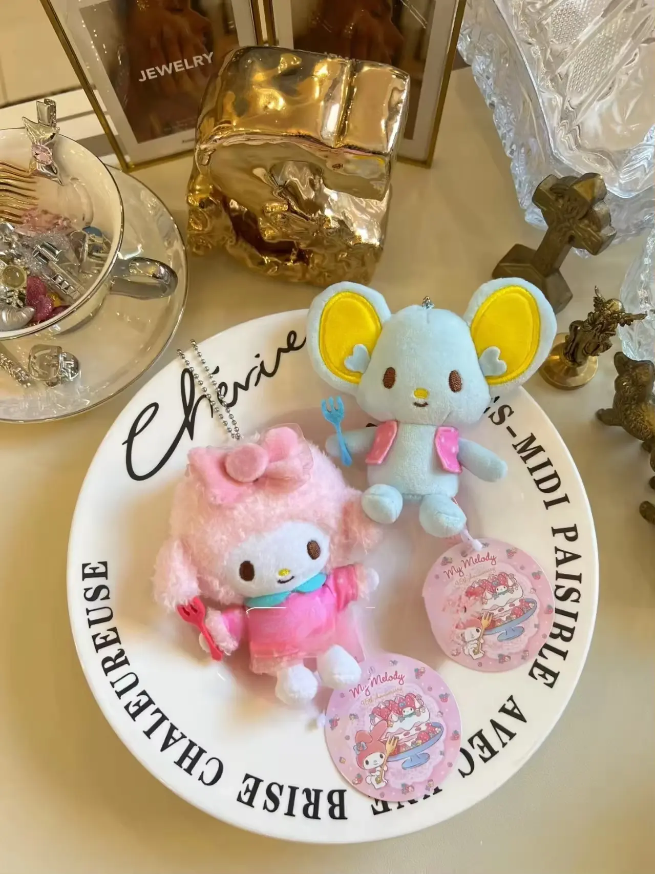 Cute Sanrio Frando Plush Pendant Anime Figure My Melody Friend Dolls Toys Girls Bag Accessories Keychain Children Gifts