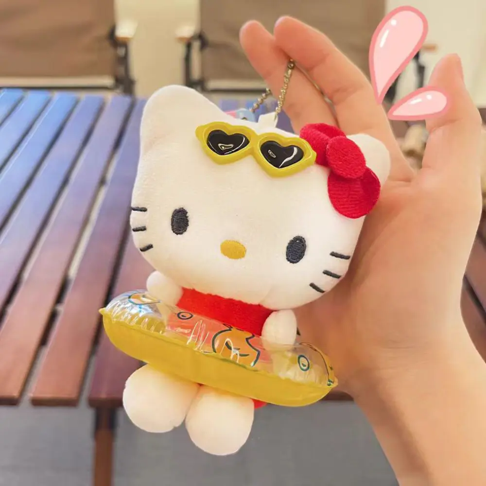 Kawayii Saniro Hello Kitty Swimming Circle Plush Doll Toy  Cartoon Kt Cat Hawaiian Style Backpack Decoration Girls Gifts