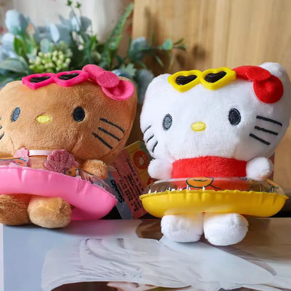 Kawayii Saniro Hello Kitty Swimming Circle Plush Doll Toy  Cartoon Kt Cat Hawaiian Style Backpack Decoration Girls Gifts