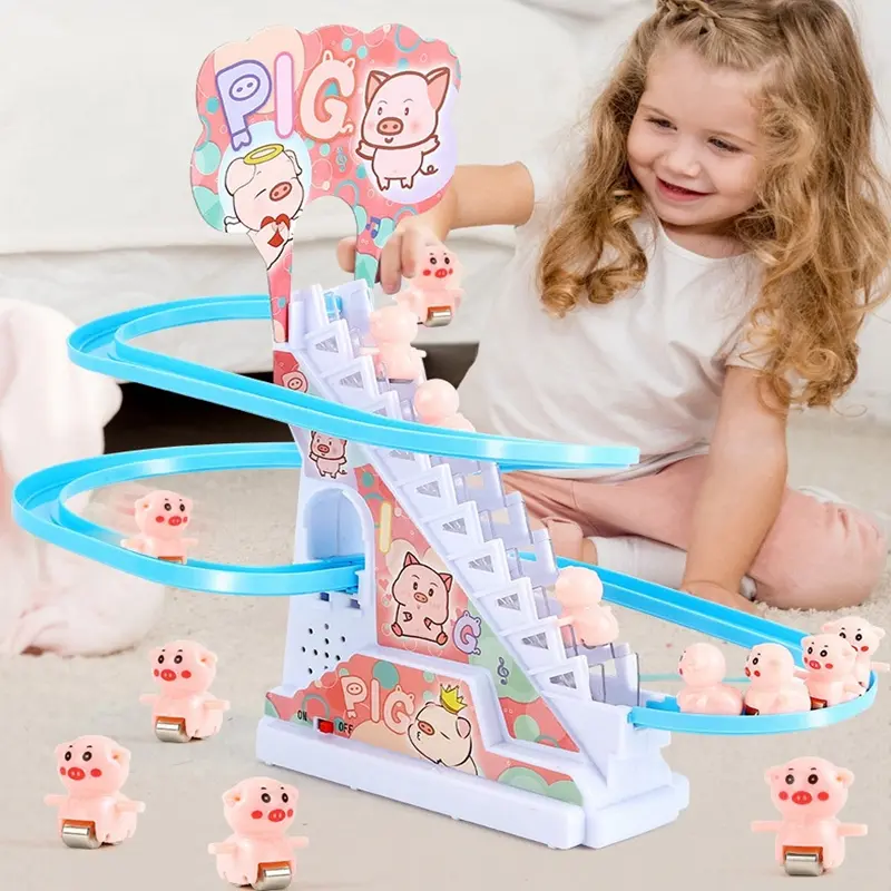 Baby Cute Duck Pig Electronic Climbing Stairs Track Slide Pets Toys LED Lights Musical Kids Educational Game Toy Christmas Gifts